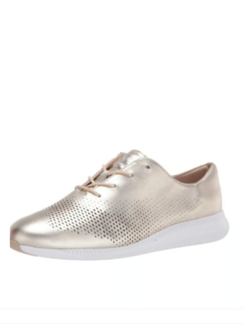 Cole Haan Zerogrand Metallic Gold Perforated Lace-Up Flats, Size 7
